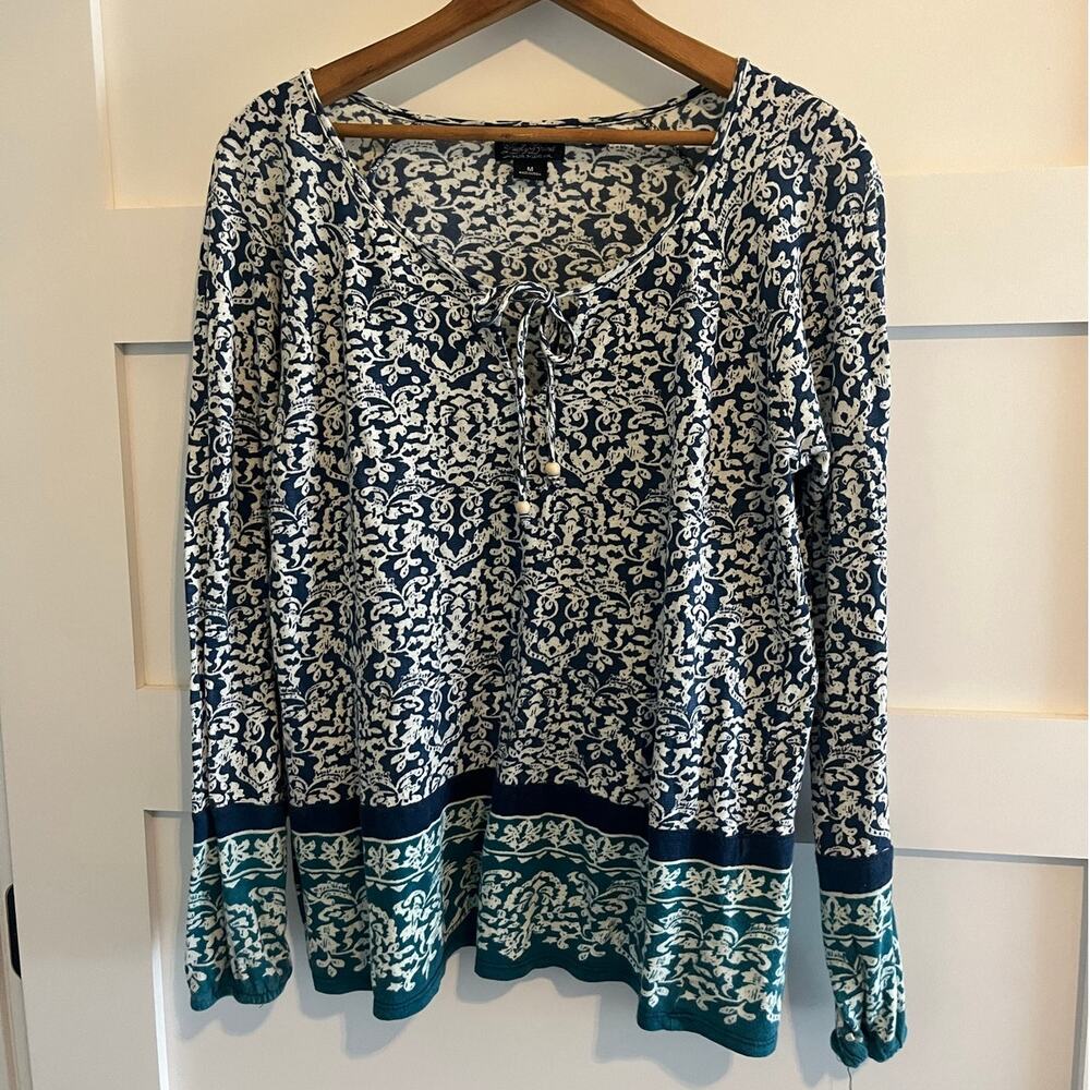 Lucky Brand Women's Paisley Boho Tie Neck Top Size Medium
